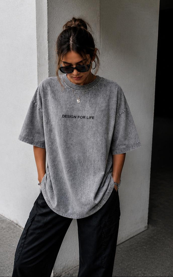 OVERSIZE GRAY ACID WASH